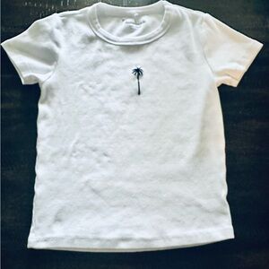 Beachkrew White Ribbed Tee with Palm Tree - Small